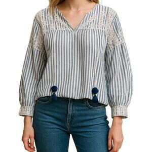 Love Shack Famcy Boho Blouse Small Striped Coastal Cowgirl Bohemian Chic Summer‎